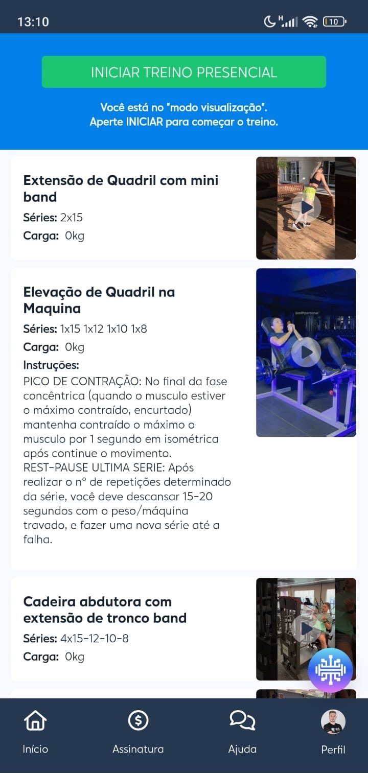 Tela de exercícios